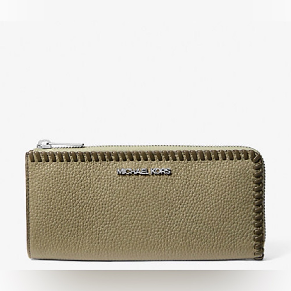 Michael Kors, Jet Set Large Pebbled Leather Quarter-zipped Wallet-Olive-One